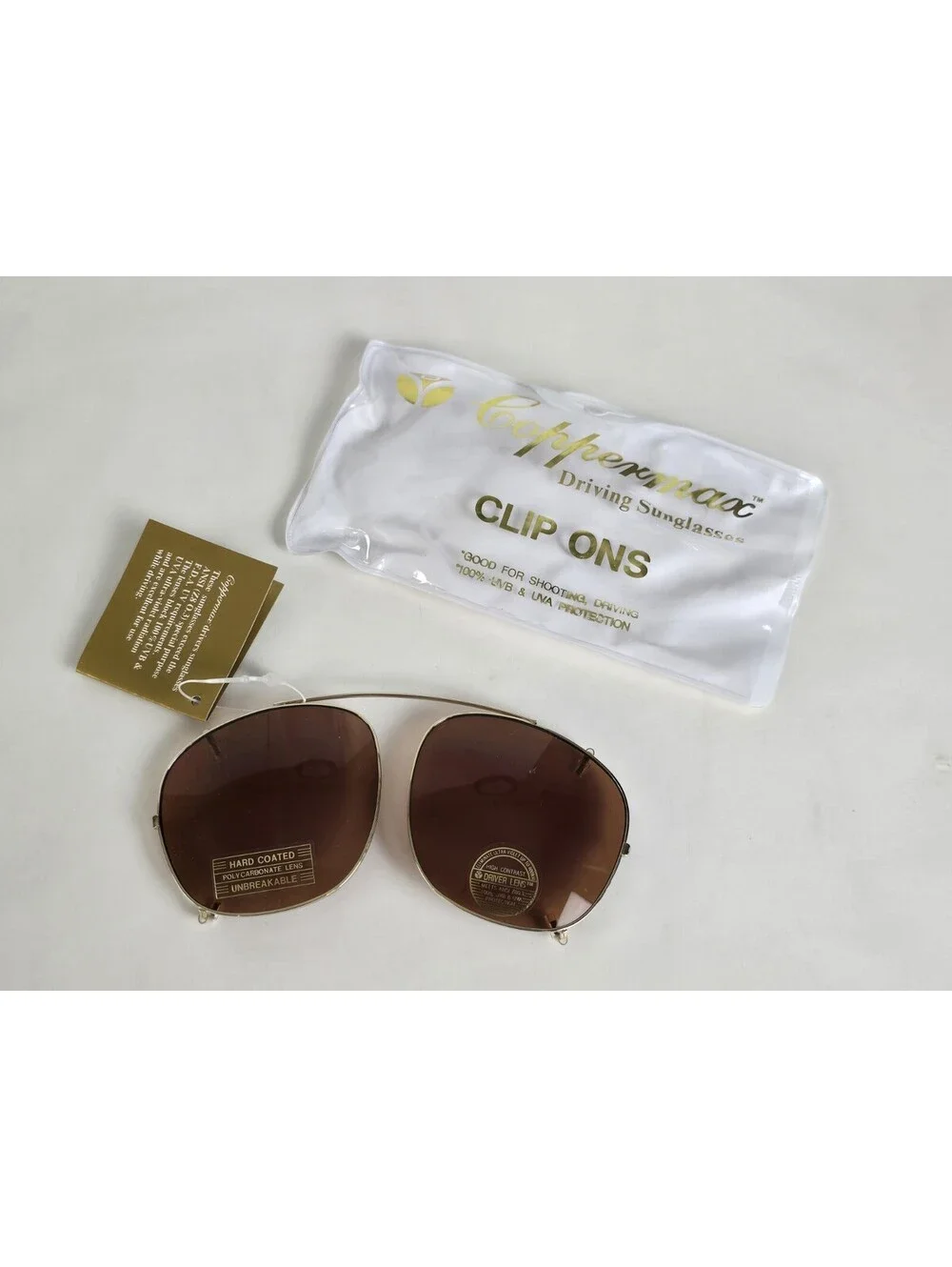 Vintage COPPERMAX Aviator sunglass Clip-Ons Driving Shooting Gold frame NOS